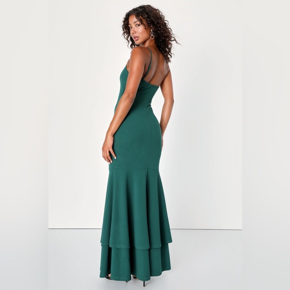 Emerald Green One-Shoulder Mermaid Maxi Dress - Picture 2 of 3